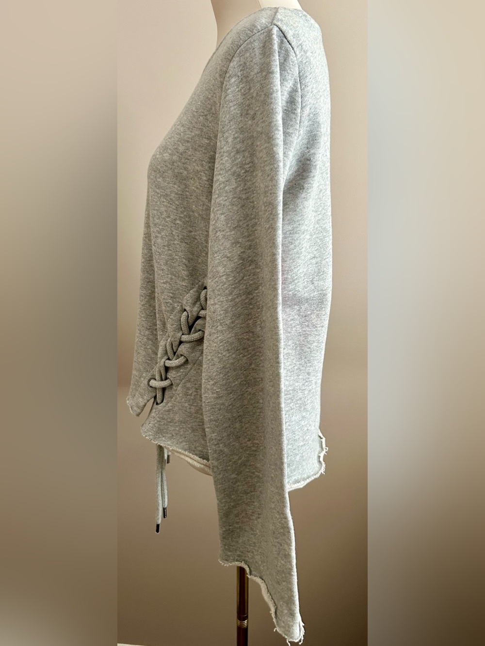 NWT - Betsey Johnson Performance Crop Braided Flare Sleeve Gray Sweatshirt - Picture 7 of 11